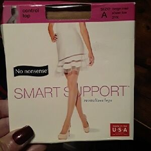 NWT No Nonsense Sz A Beige Mist Sheer Toe Control Top Smart Support Pantyhose